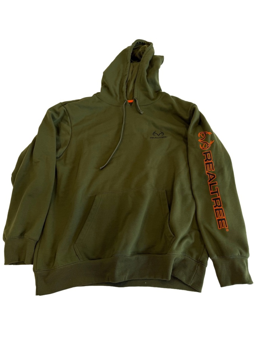Realtree Olive Green Hoodie with Orange Sleeve Logo